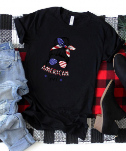 All American Girls 4th of July Shirt Daughter Messy Bun USA T Shirt