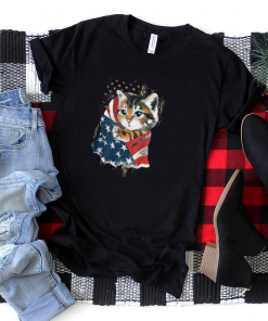 Baby Cat in American flag T Shirt